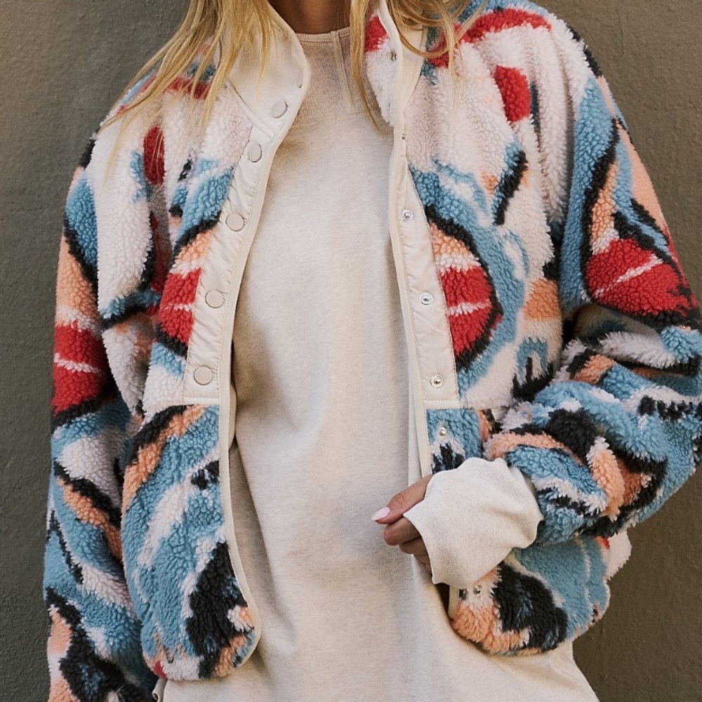 Free People-FP Movement-Hit The Slopes Printed Fleece Jacket-New-M